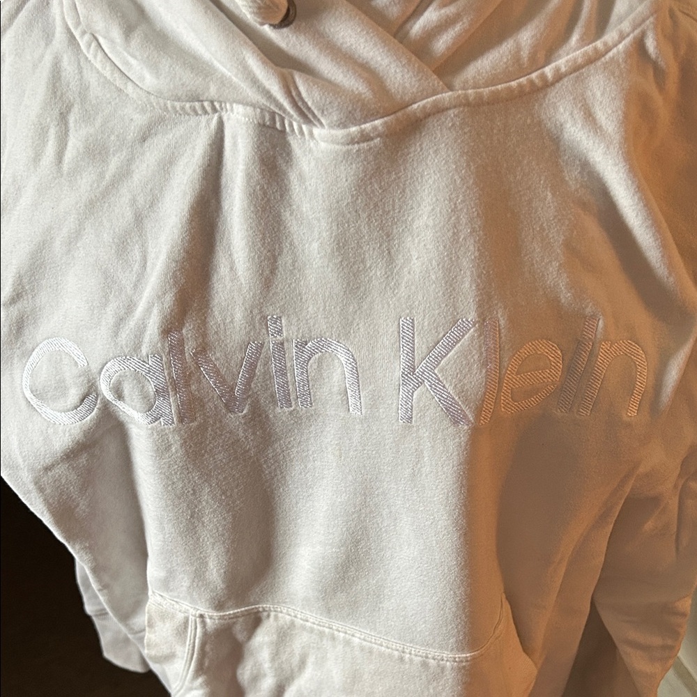 Calvin Klein Cream Hoodie with Embroidered Logo